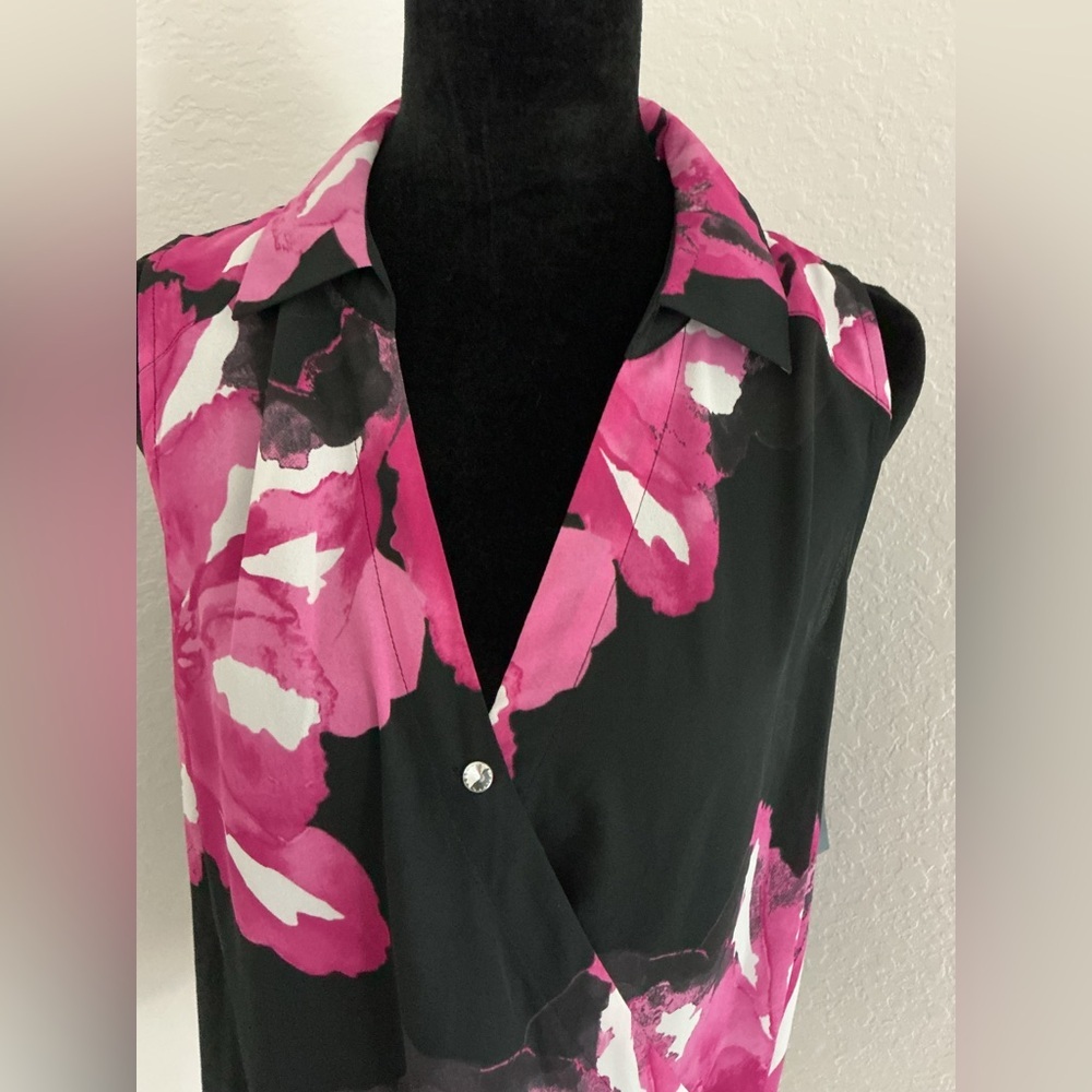 INC Women’s Sleeveless Black Pink Floral Peony Print Blouse M NWT - Picture 3 of 13